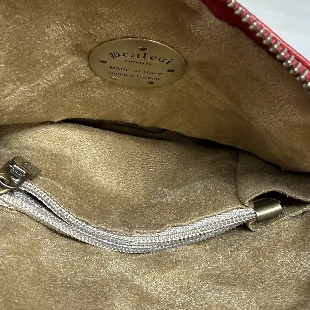 Pratesi Firenze Red Leather Crossbody Purse Handbag Made In Italy New